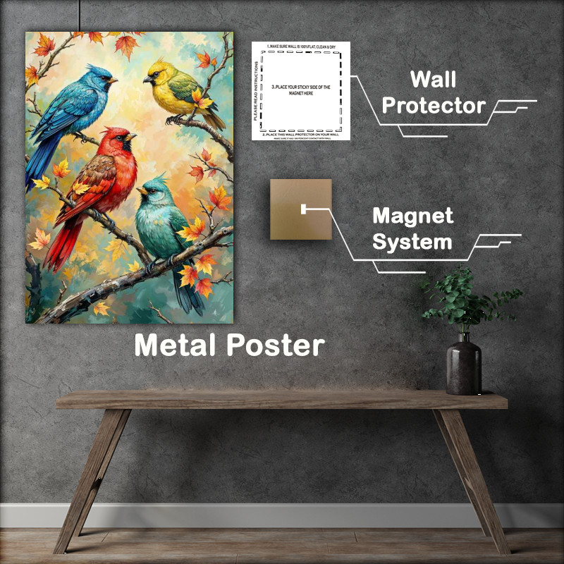 Buy Metal Poster : (Four little birds on a perch)