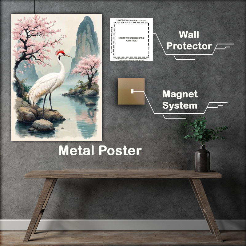 Buy Metal Poster : (White crane with a red crown)