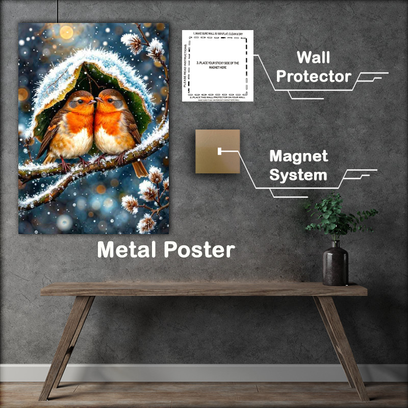 Buy Metal Poster : (robins in the winter)