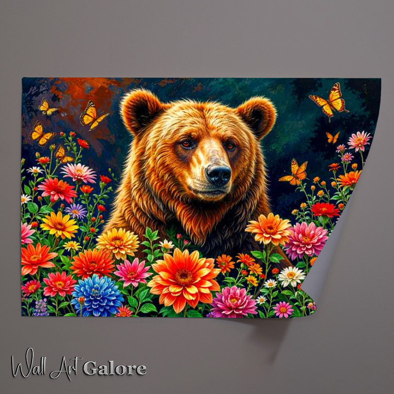 Buy Unframed Poster : (Bear brown surrounded by flowers)