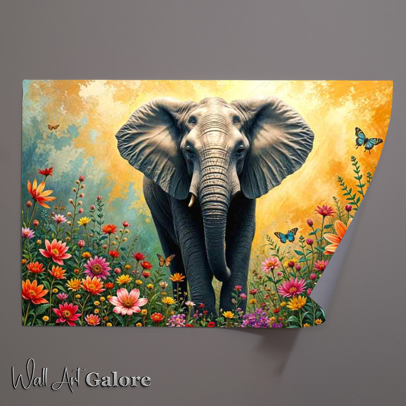 Buy Unframed Poster : (Elephant grey surrounded by flowers)