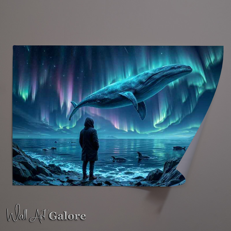 Buy Unframed Poster : (Large whale swimming through the night aurua)
