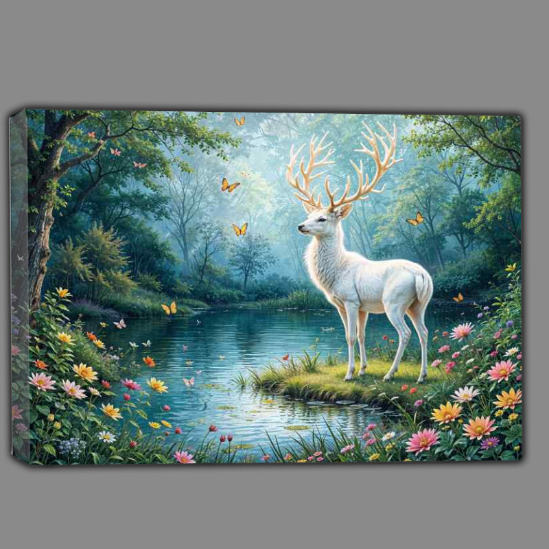 Buy Canvas : (Magical white deer in the woodlands)