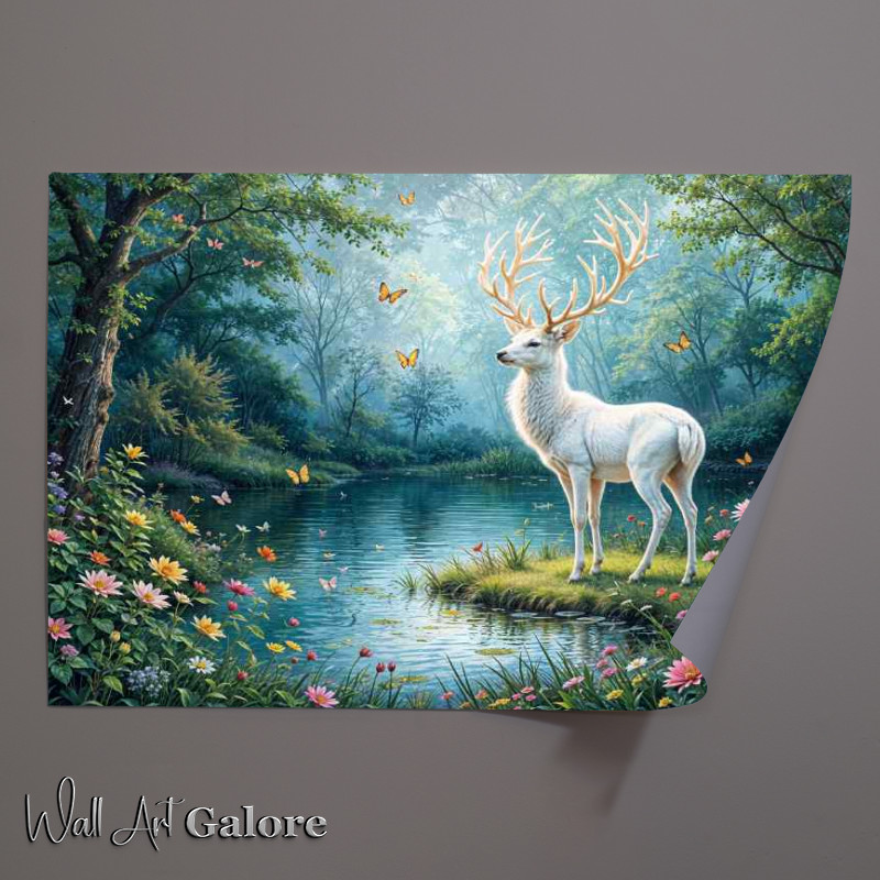 Buy Unframed Poster : (Magical white deer in the woodlands)