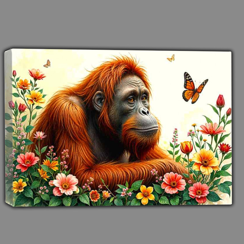 Buy Canvas : (Orangatang surrounded by flowers)