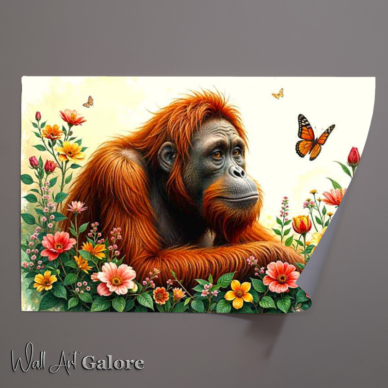 Buy Unframed Poster : (Orangatang surrounded by flowers)