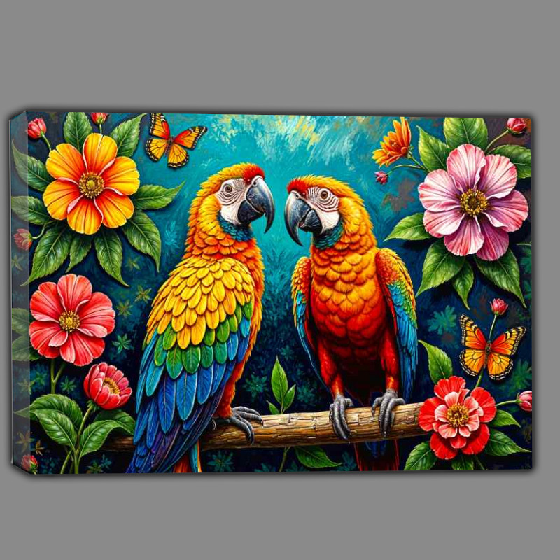 Buy Canvas : (Parrotts surrounded by flowers)