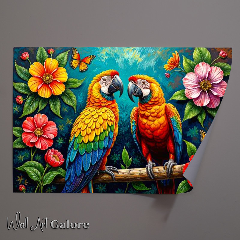 Buy Unframed Poster : (Parrotts surrounded by flowers)