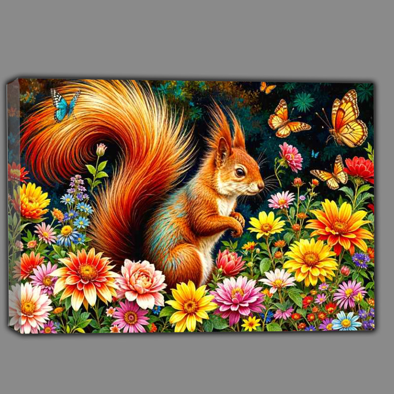 Buy Canvas : (Red Squirrel surrounded by flowers)