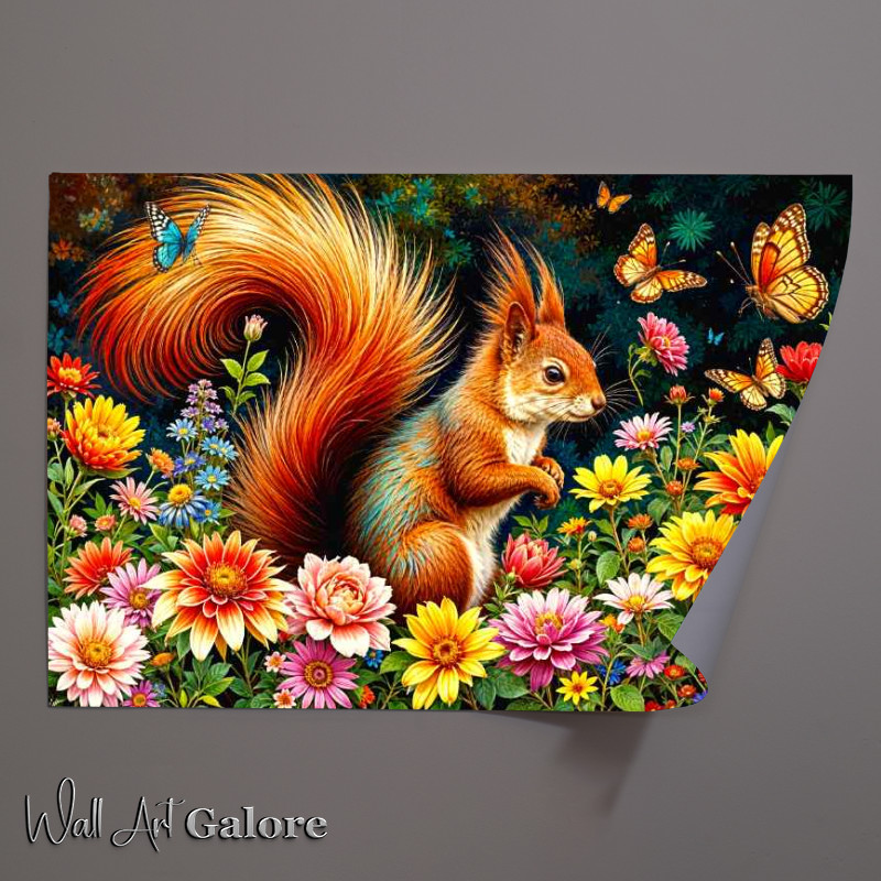 Buy Unframed Poster : (Red Squirrel surrounded by flowers)