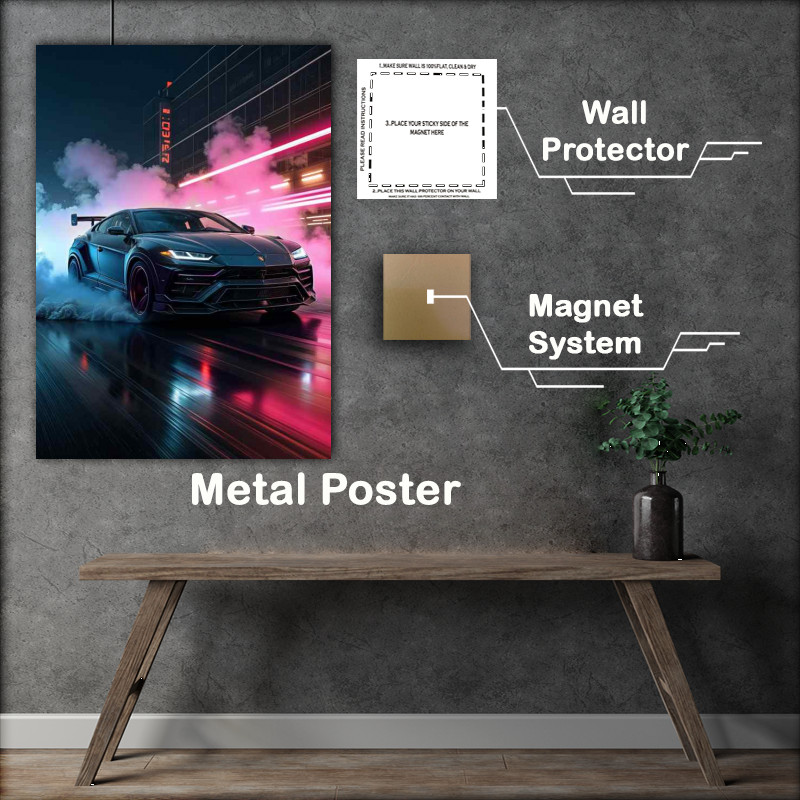 Buy Metal Poster : (Lambourghini urus on the track in motion)
