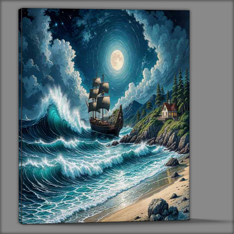 Buy Canvas : (Docked ship at night)