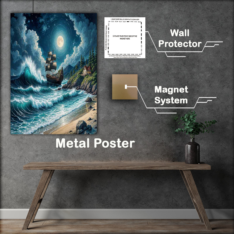 Buy Metal Poster : (Docked ship at night)