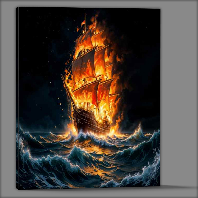 Buy Canvas : (Fire ghost ship sailing the seas)