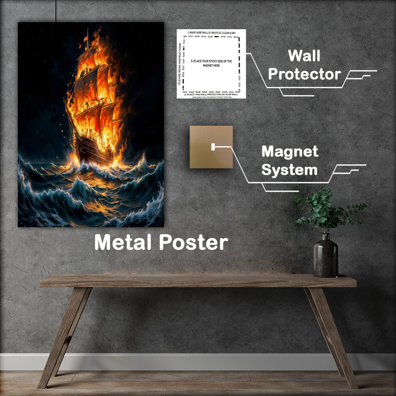 Buy Metal Poster : (Fire ghost ship sailing the seas)