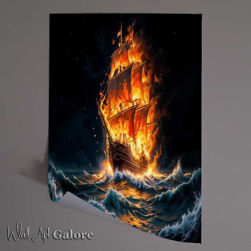 Buy Unframed Poster : (Fire ghost ship sailing the seas)