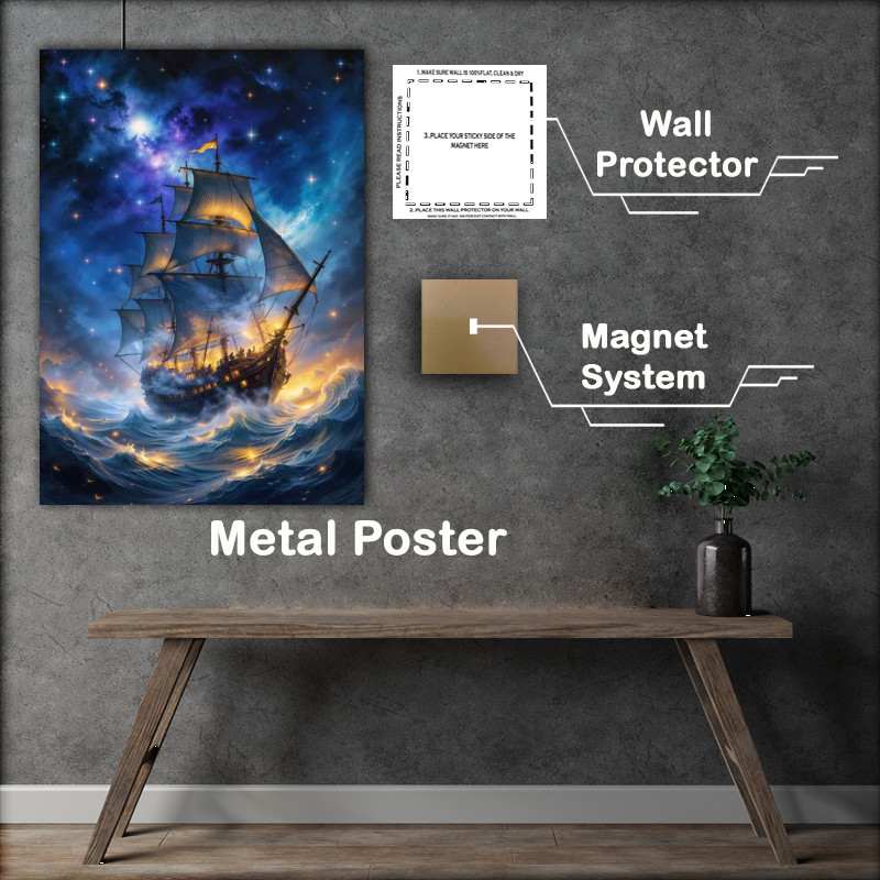 Buy Metal Poster : (Sail ship full sail at night)