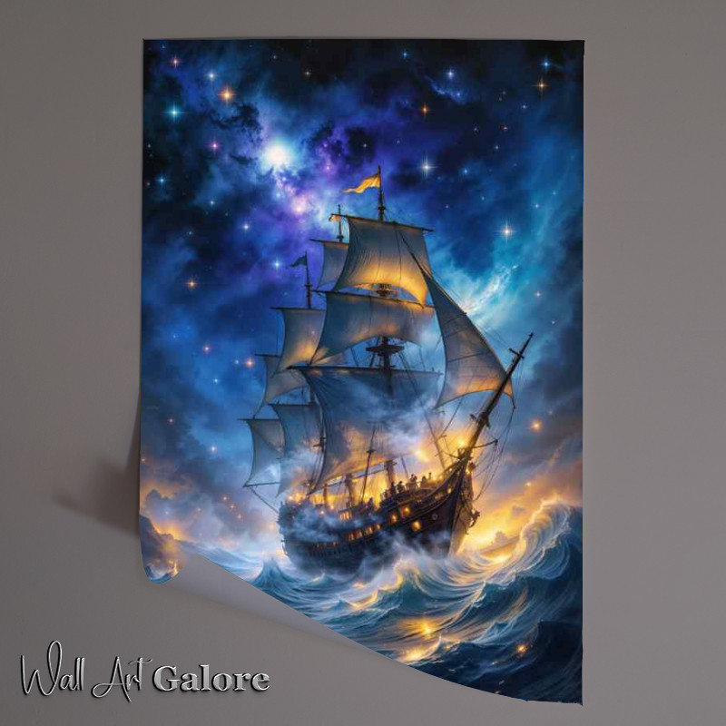 Buy Unframed Poster : (Sail ship full sail at night)