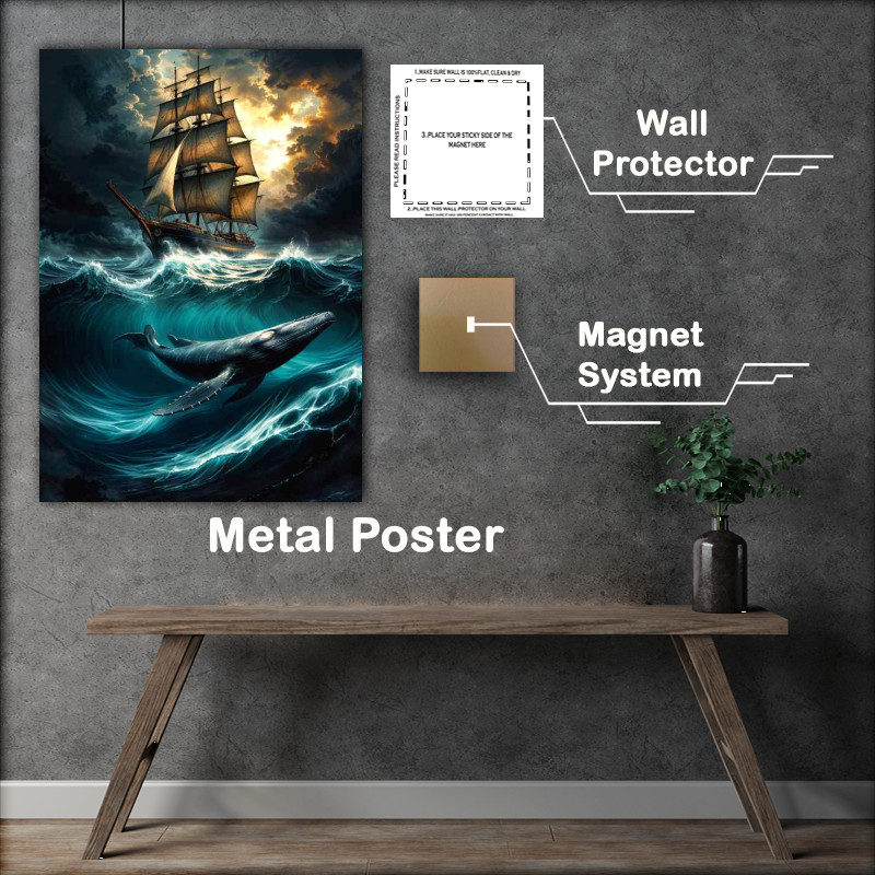 Buy Metal Poster : (The whale and the sail ship)