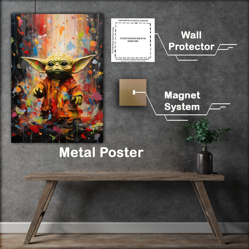 Buy Metal Poster : (Pallet knife painting of Yoda Very colourful)