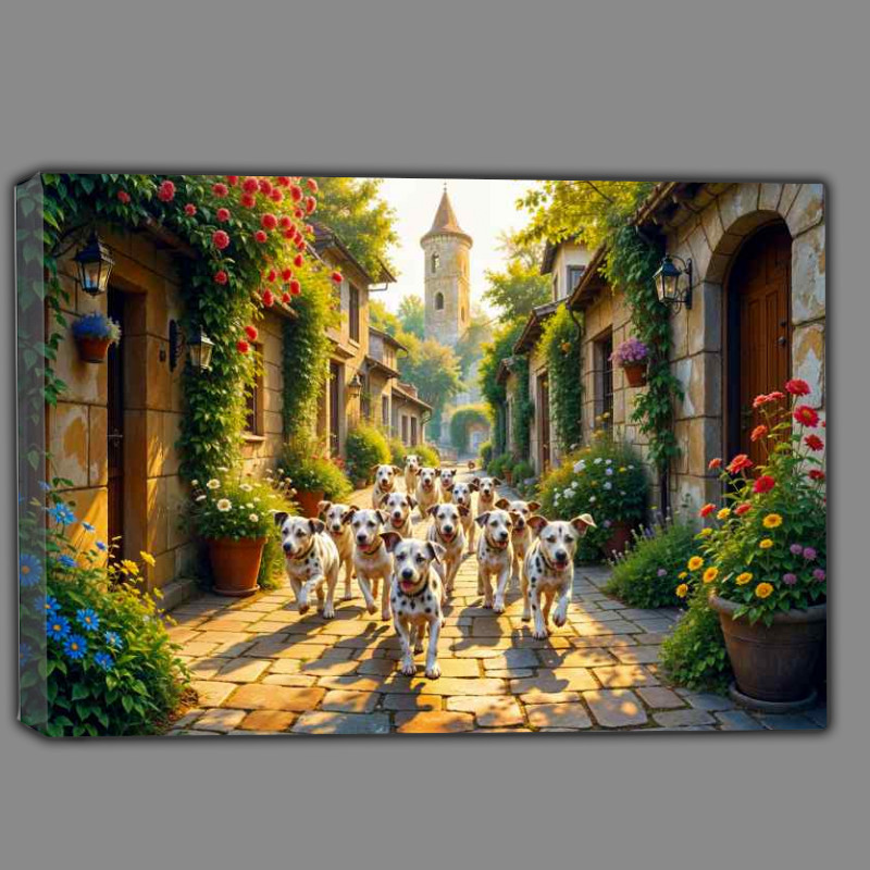 Buy Canvas : (Dalmations running in the streets)