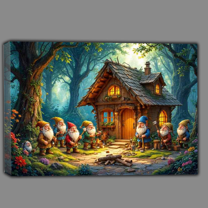 Buy Canvas : (Dwarfs building in the woods)
