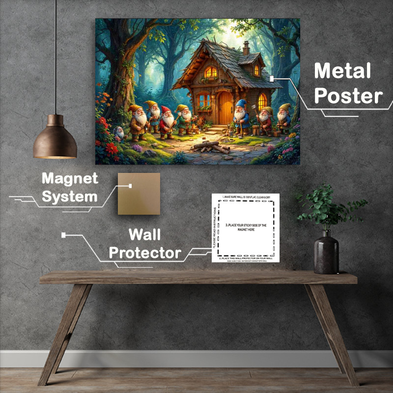 Buy Metal Poster : (Dwarfs building in the woods)