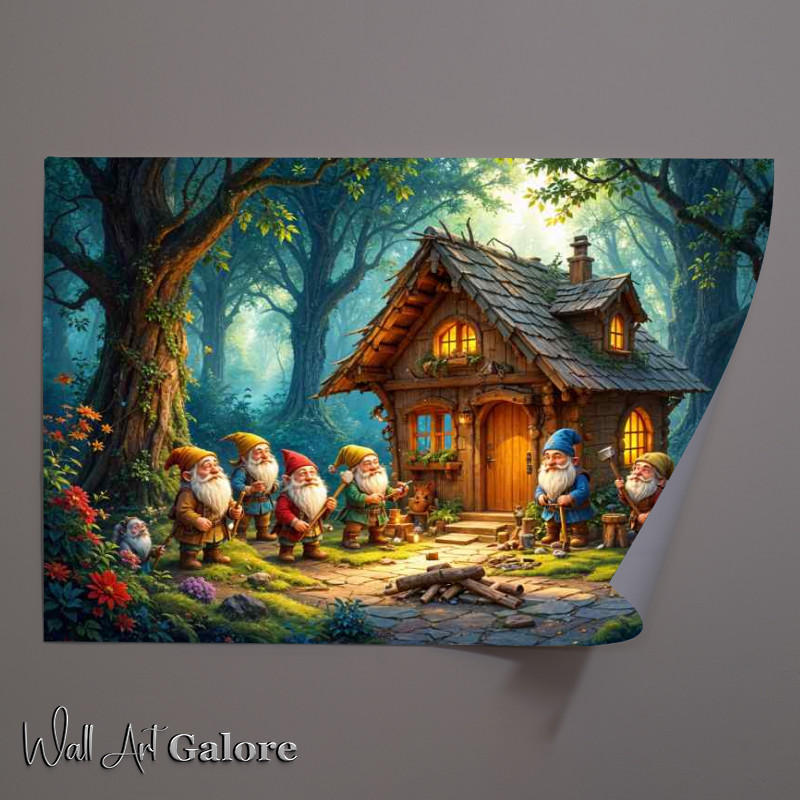 Buy Unframed Poster : (Dwarfs building in the woods)
