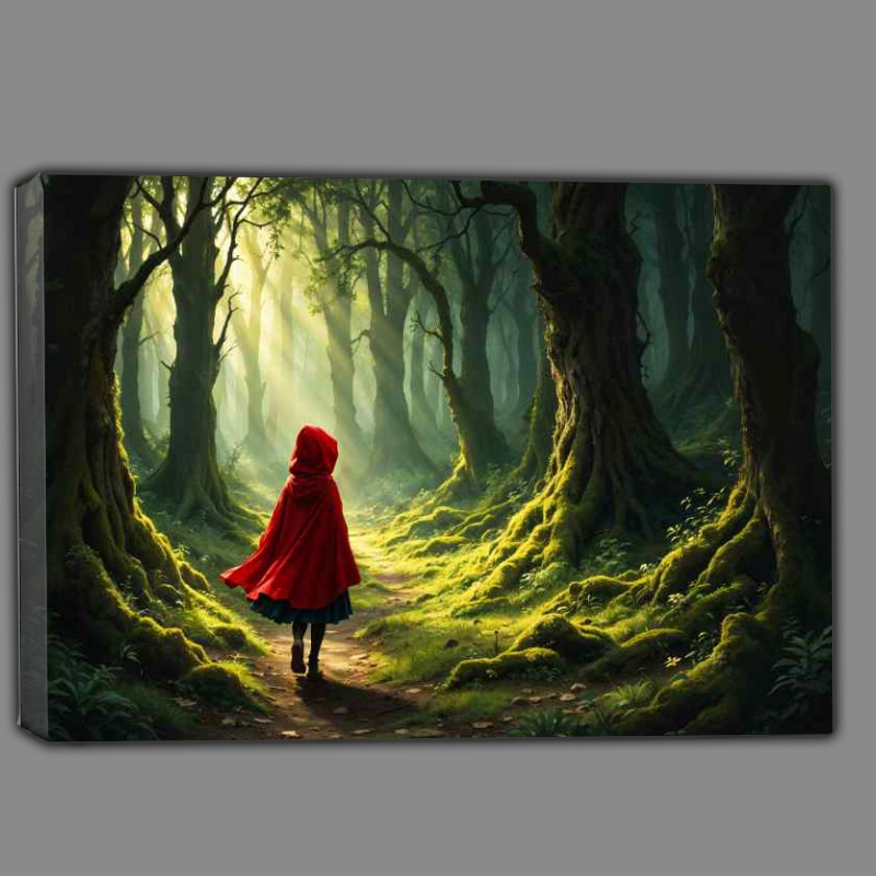 Buy Canvas : (Girl with red cape walking in the woods)