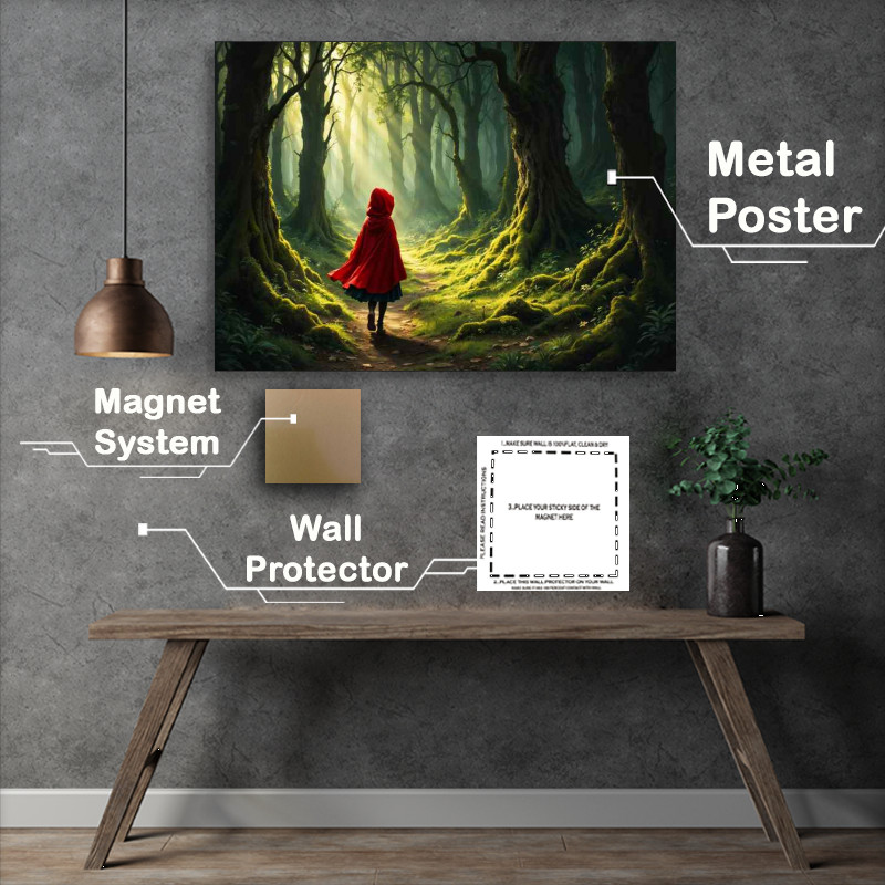 Buy Metal Poster : (Girl with red cape walking in the woods)