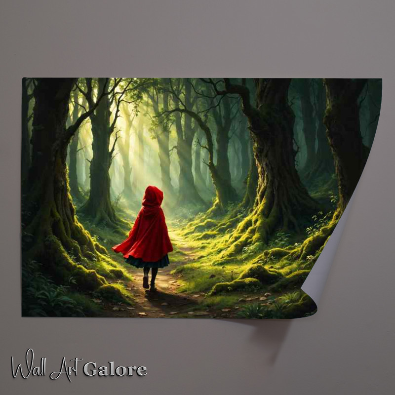 Buy Unframed Poster : (Girl with red cape walking in the woods)