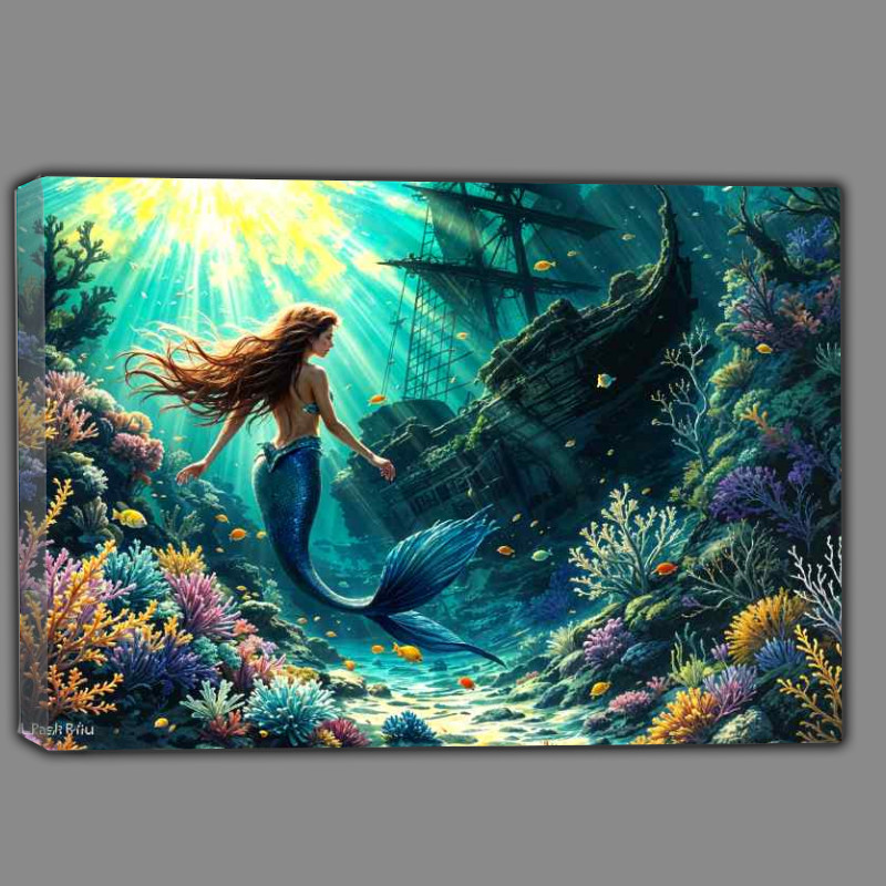 Buy Canvas : (Mairmaid in the aquatic blue sea)