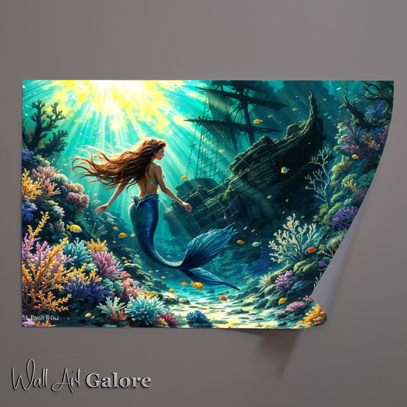 Buy Unframed Poster : (Mairmaid in the aquatic blue sea)