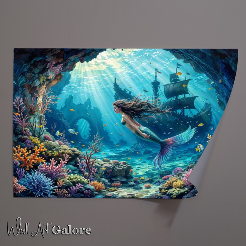 Buy Unframed Poster : (Mairmaid next to the sunken ship)