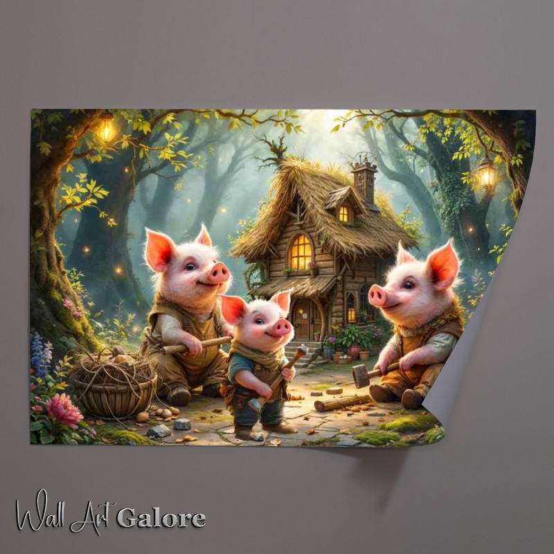 Buy Unframed Poster : (Three pigs building houses)