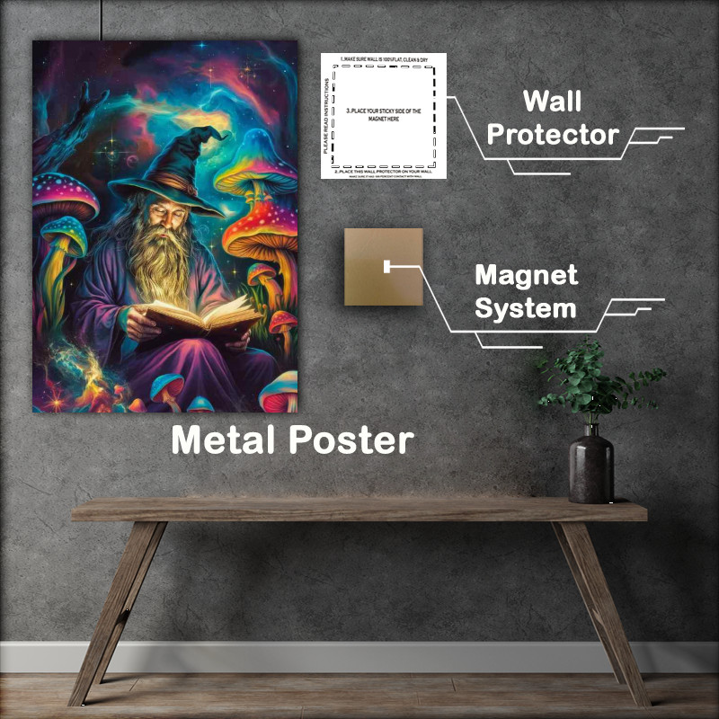 Buy Metal Poster : (Bearded wizardreading his spells)