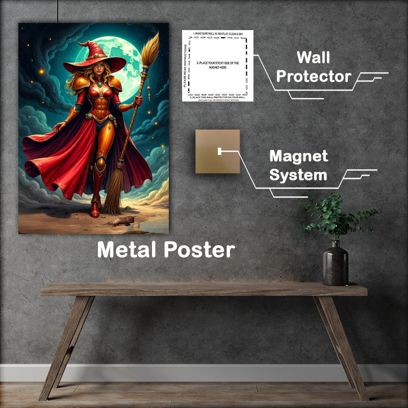 Buy Metal Poster : (Modern red witch with her broom)
