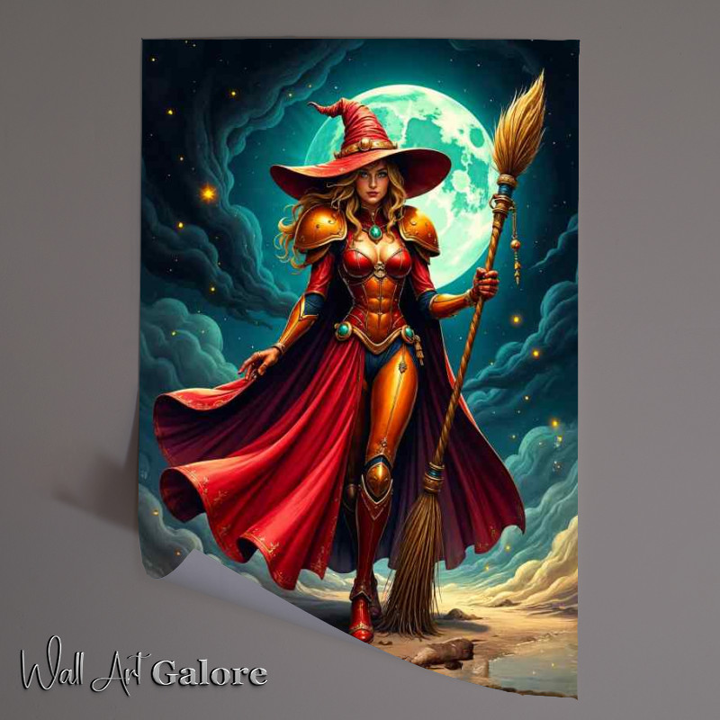 Buy Unframed Poster : (Modern red witch with her broom)