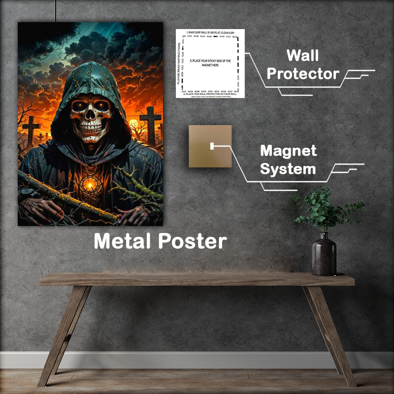 Buy Metal Poster : (Skelleton riper by the graveyard)