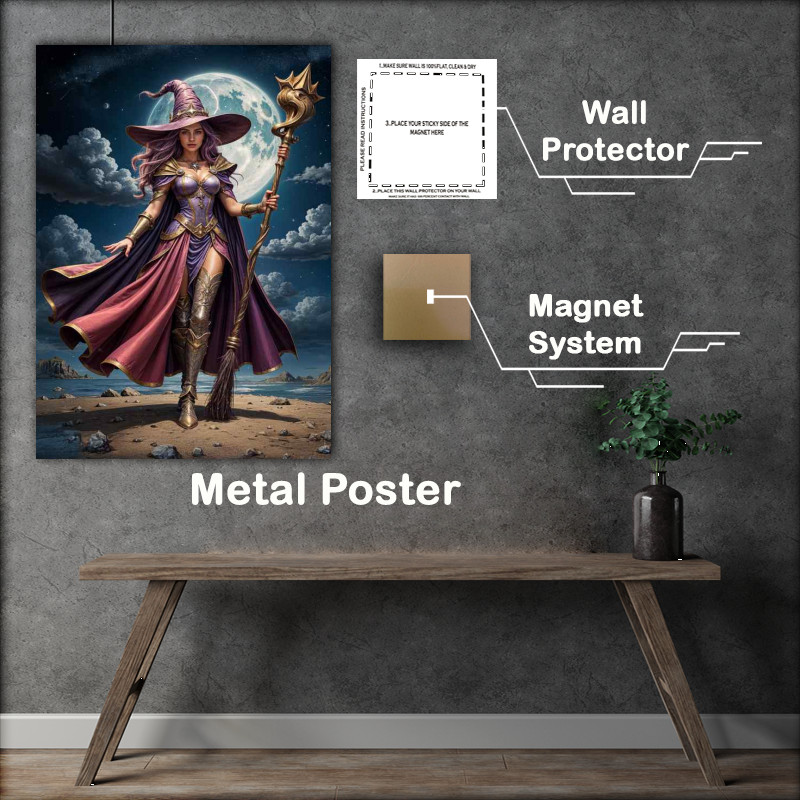 Buy Metal Poster : (The female witch with her futuristic broom)