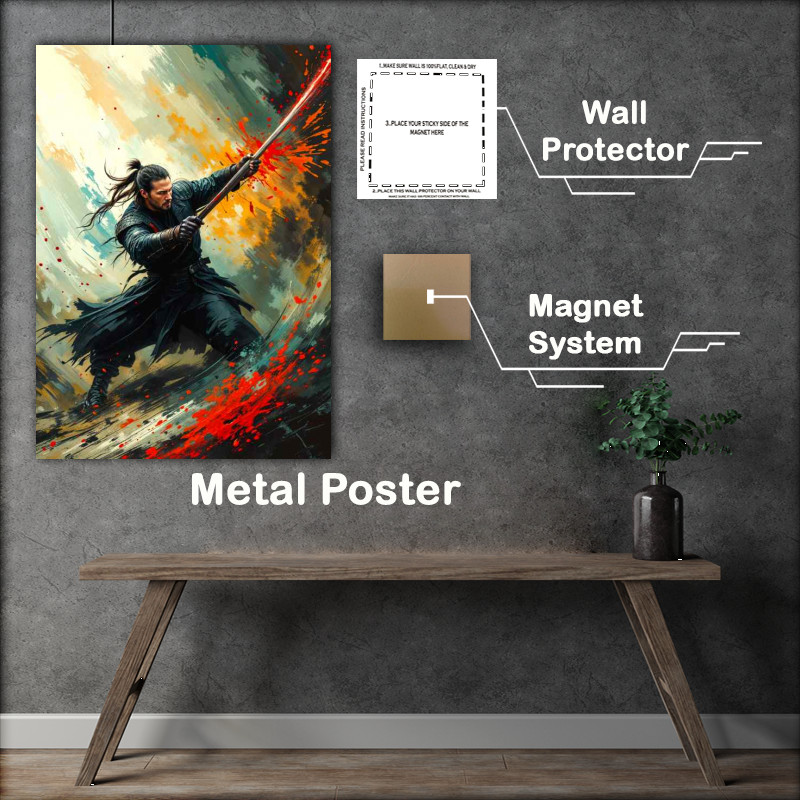 Buy Metal Poster : (Keanu reaves samurai warrior in fight)