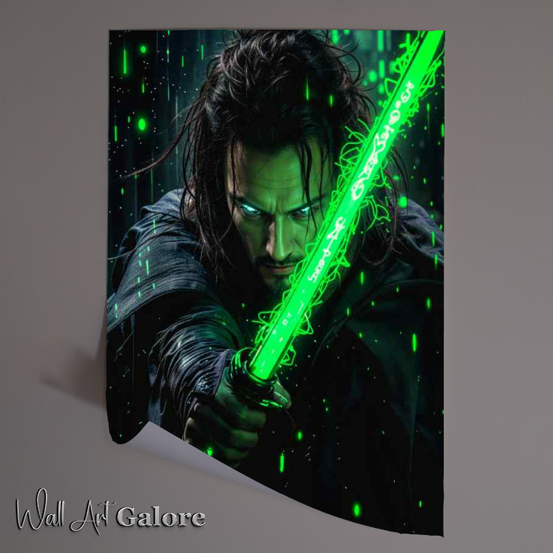Buy Unframed Poster : (Samurai warrior with neon green sword)