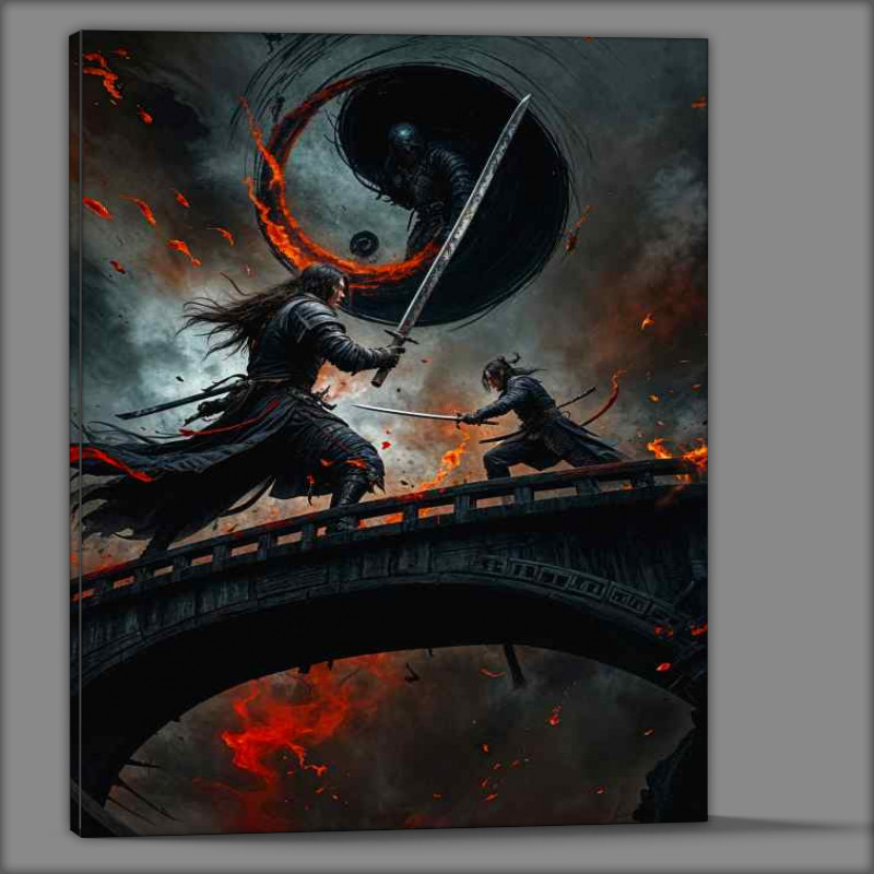 Buy Canvas : (Samurai warriors fighting on the bridge)