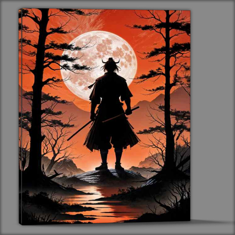 Buy Canvas : (Silhouette of a samurai warrior with a full moon)