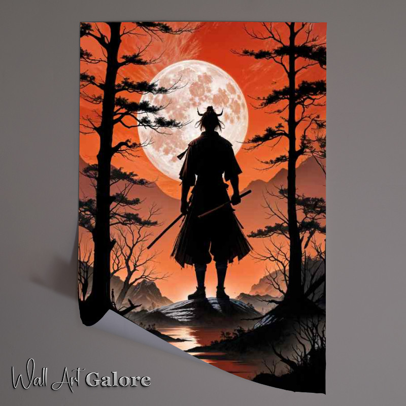 Buy Unframed Poster : (Silhouette of a samurai warrior with a full moon)