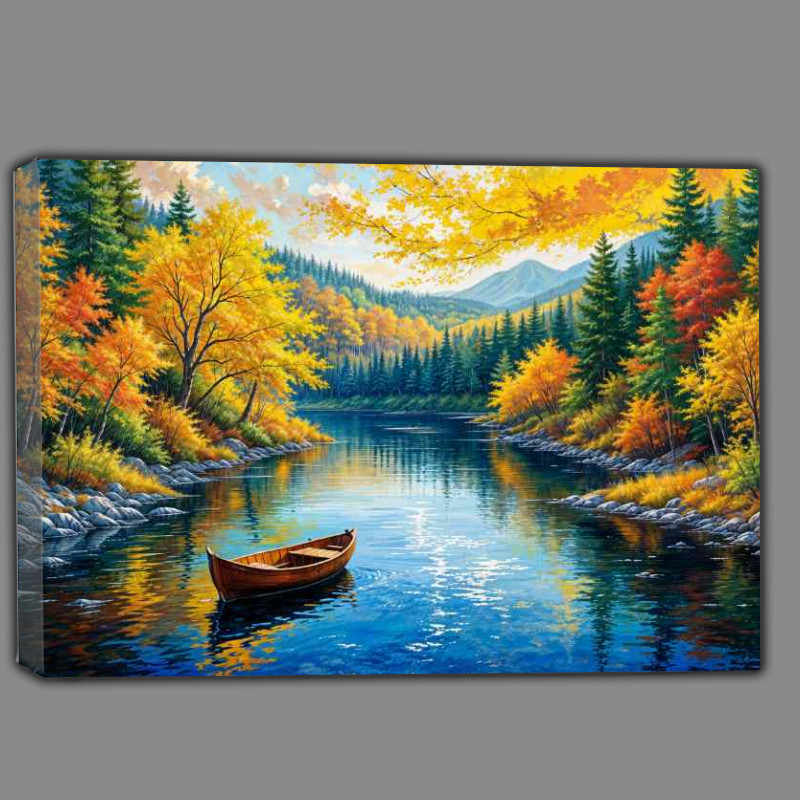 Buy Canvas : (Boat on the lake in autumn)