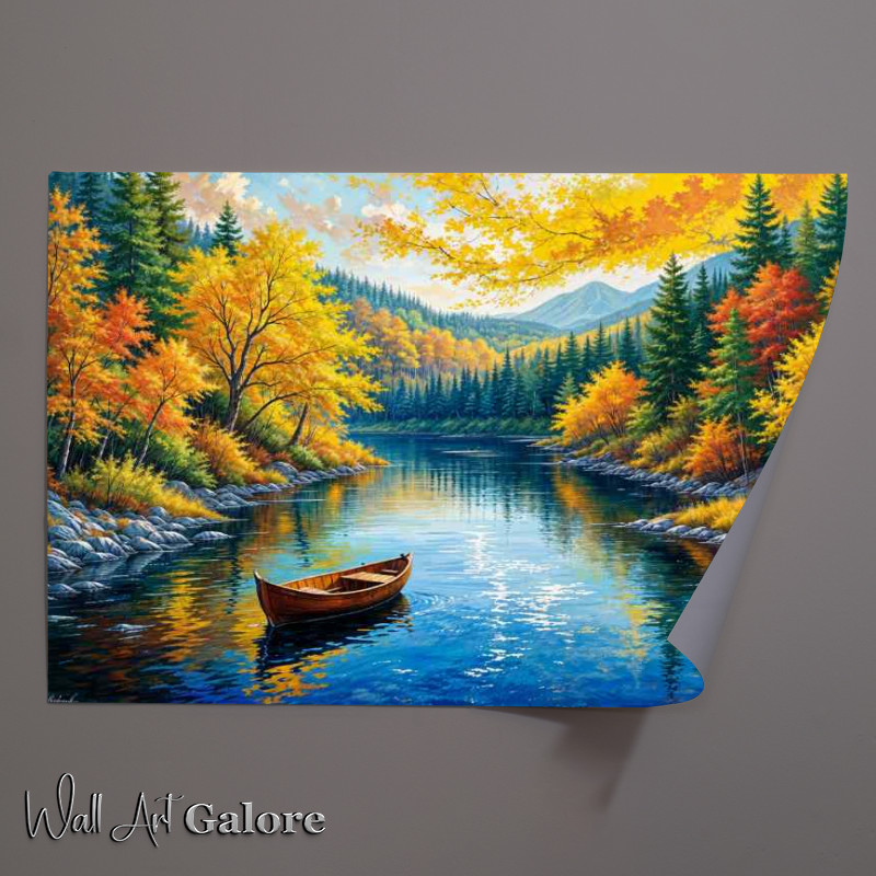 Buy Unframed Poster : (Boat on the lake in autumn)