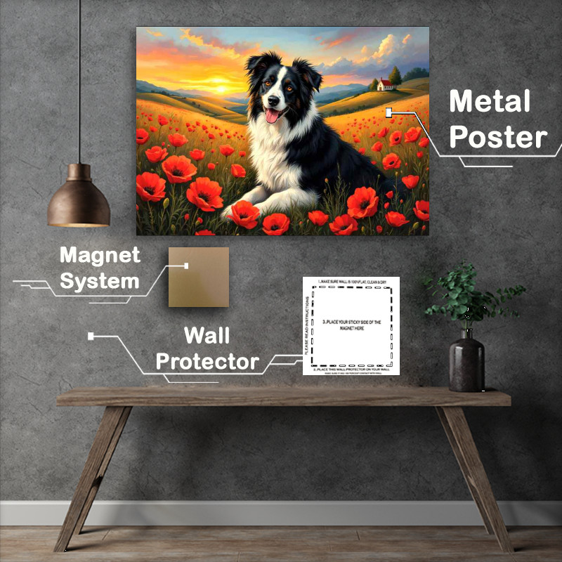 Buy Metal Poster : (Collie in the poppy field)