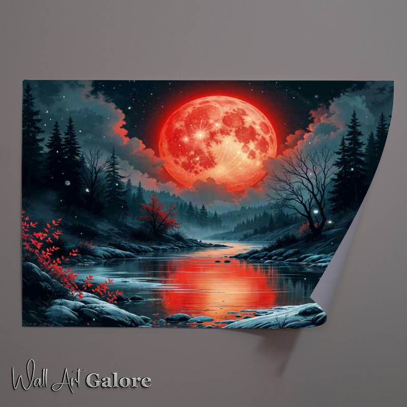 Buy Unframed Poster : (Red moon the the wilderness forest)
