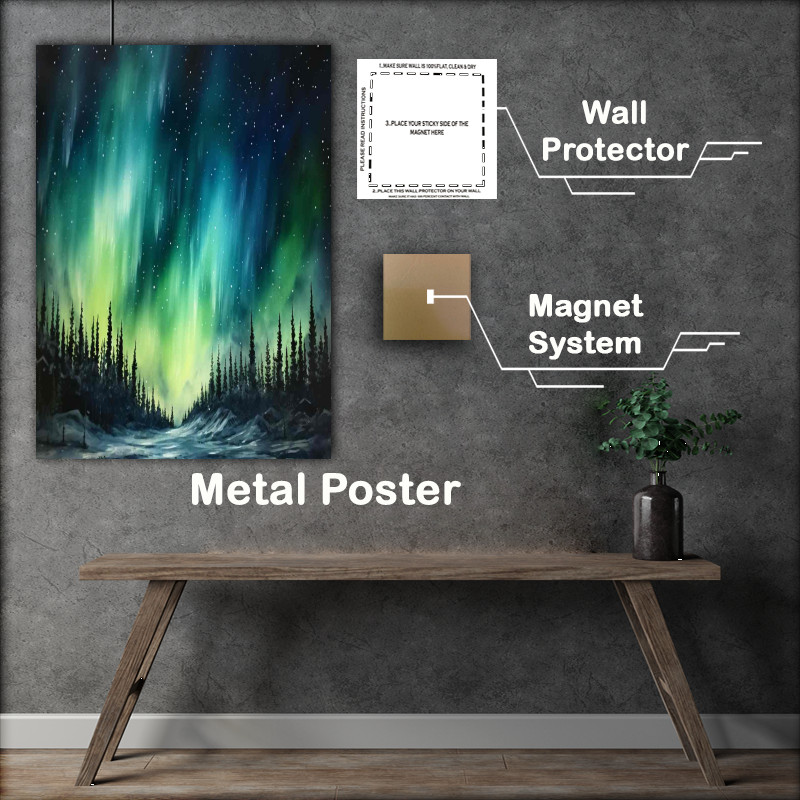 Buy Metal Poster : (Auroras Canvas Riverbanks Starry Euphony)